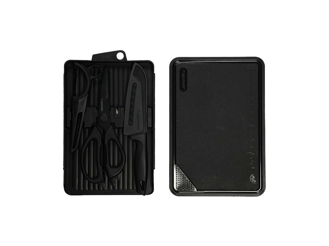 Rugged Sear Camping Food Prep Set with Cutting Board & Santoku Knife