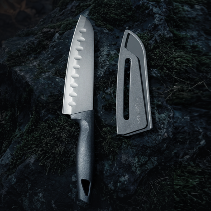 Rugged Sear Portable Camping Cooking Utensil Set with Cutting Board, Santoku Knife, Kitchen Shears, Peeler and Compact Storage Case